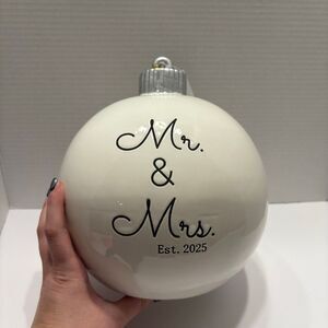 Martha Stewart White Ceramic Mr. & Mrs. Oversized Christmas Ornament Decor Viral